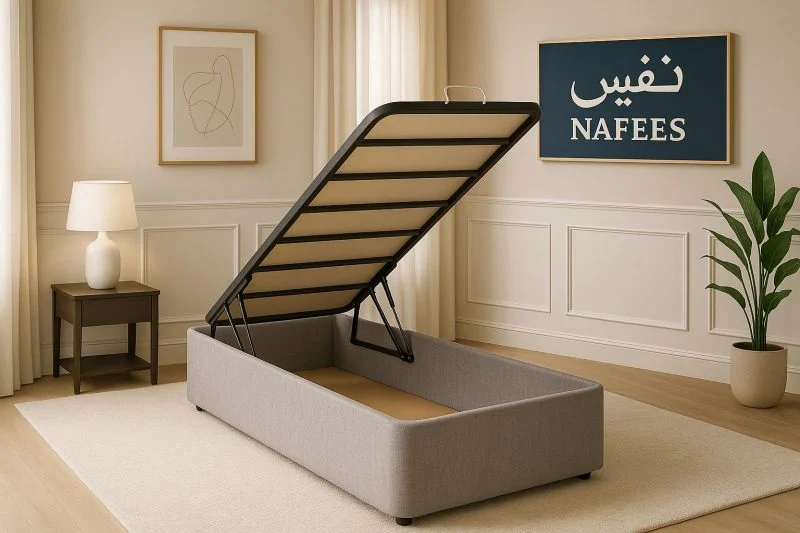 تخت دونفره نفیس مدل جک‌دار با رویه مبلی سایز 140*200 - Image 4